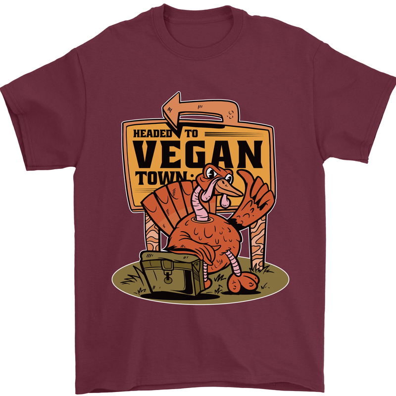 Heading to Vegan Town Funny Turkey Mens T-Shirt 100% Cotton Maroon