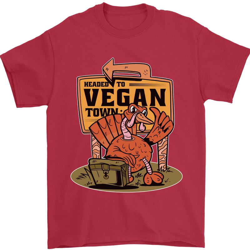 Heading to Vegan Town Funny Turkey Mens T-Shirt 100% Cotton Red