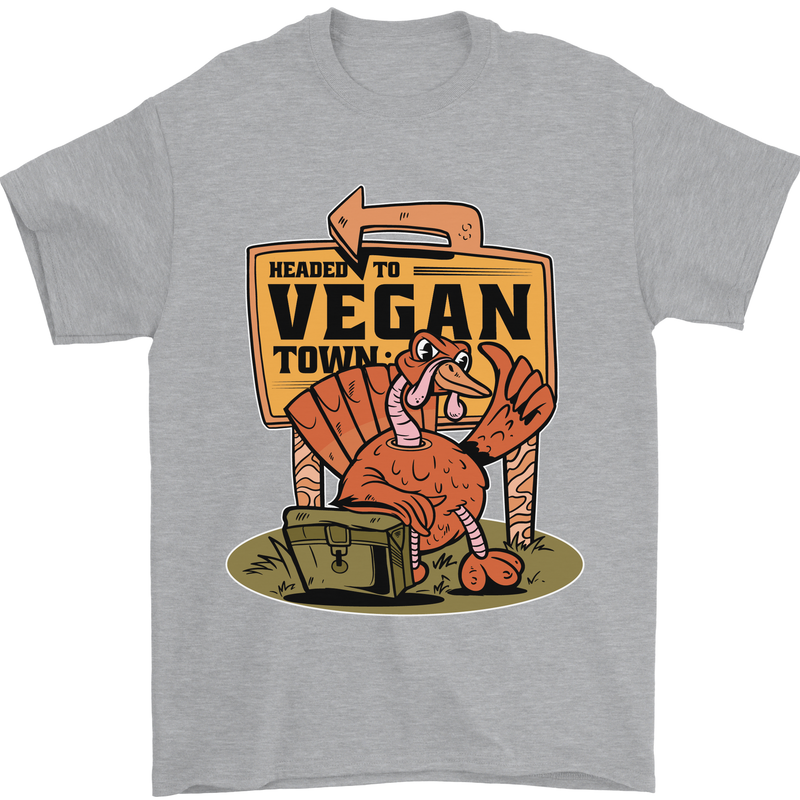 Heading to Vegan Town Funny Turkey Mens T-Shirt 100% Cotton Sports Grey