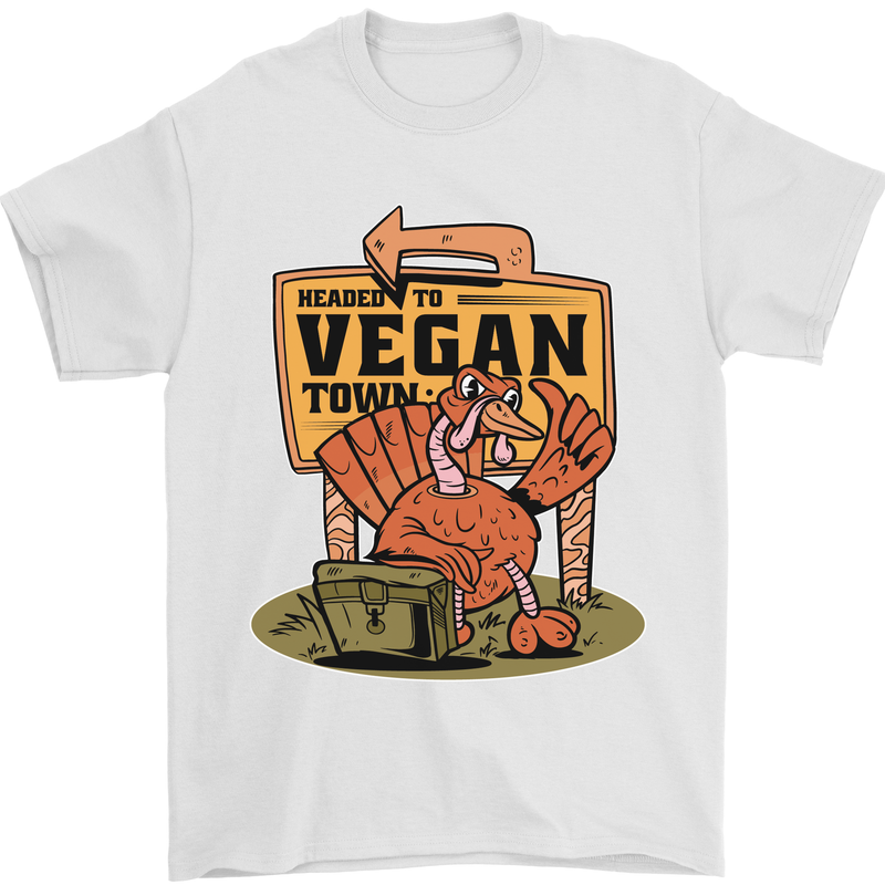 Heading to Vegan Town Funny Turkey Mens T-Shirt 100% Cotton White
