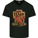 Heading to Vegan Town Funny Turkey Mens V-Neck Cotton T-Shirt Black