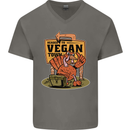 Heading to Vegan Town Funny Turkey Mens V-Neck Cotton T-Shirt Charcoal