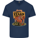 Heading to Vegan Town Funny Turkey Mens V-Neck Cotton T-Shirt Navy Blue
