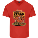 Heading to Vegan Town Funny Turkey Mens V-Neck Cotton T-Shirt Red