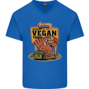 Heading to Vegan Town Funny Turkey Mens V-Neck Cotton T-Shirt Royal Blue