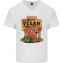 Heading to Vegan Town Funny Turkey Mens V-Neck Cotton T-Shirt White
