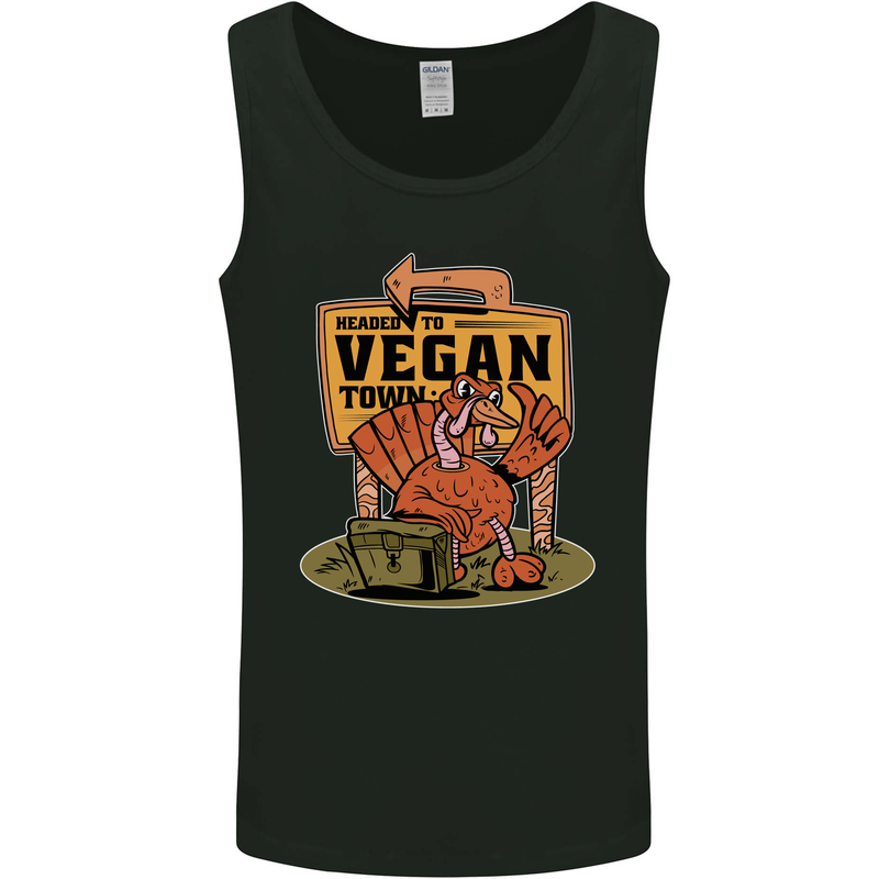 Heading to Vegan Town Funny Turkey Mens Vest Tank Top Black
