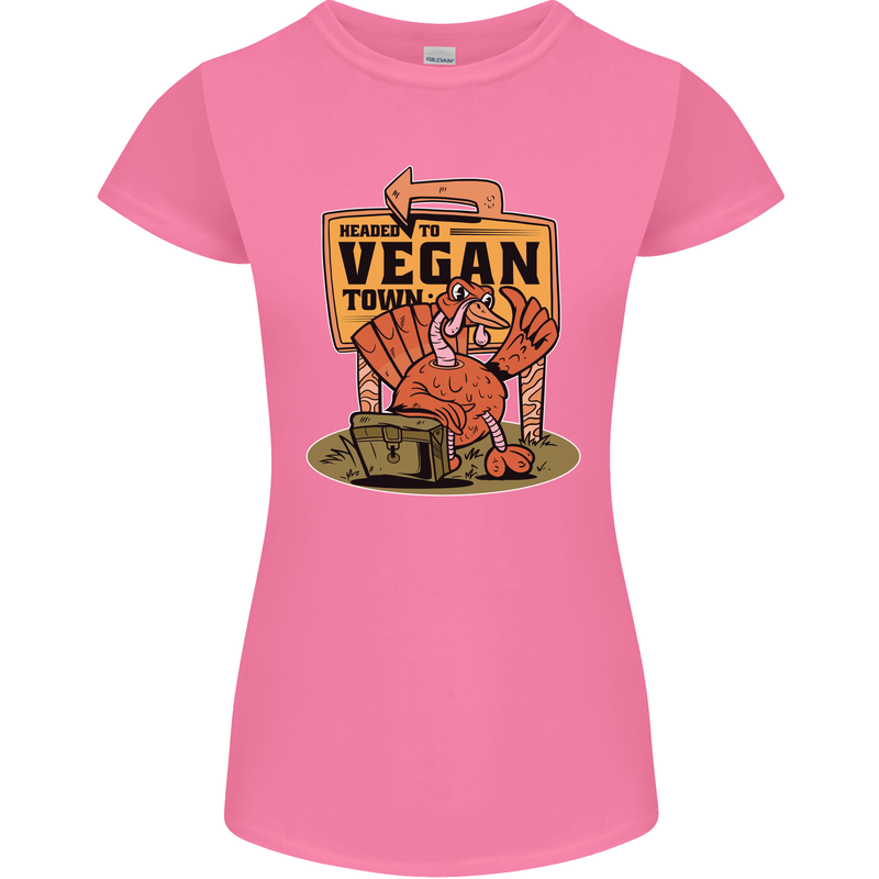 Heading to Vegan Town Funny Turkey Womens Petite Cut T-Shirt Azalea