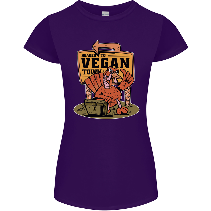 Heading to Vegan Town Funny Turkey Womens Petite Cut T-Shirt Purple