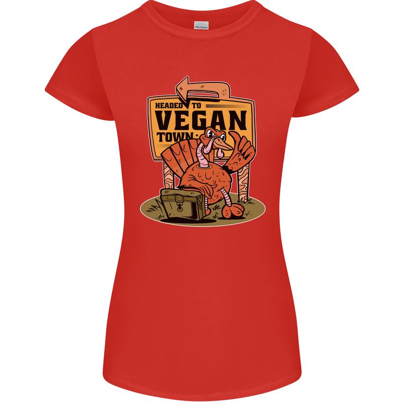 Heading to Vegan Town Funny Turkey Womens Petite Cut T-Shirt Red