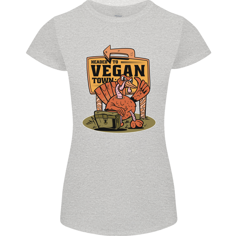 Heading to Vegan Town Funny Turkey Womens Petite Cut T-Shirt Sports Grey