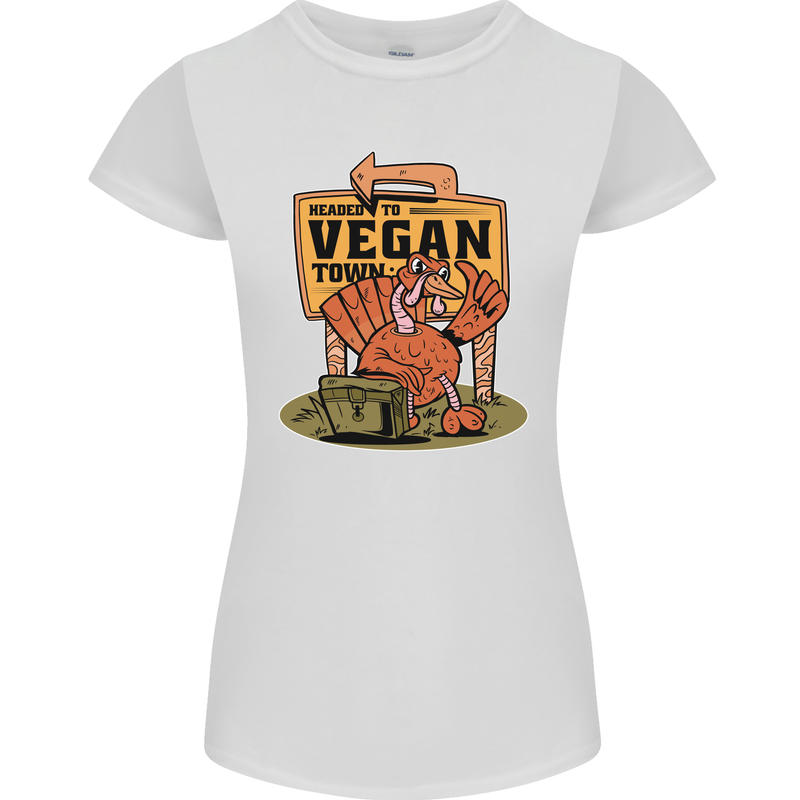 Heading to Vegan Town Funny Turkey Womens Petite Cut T-Shirt White