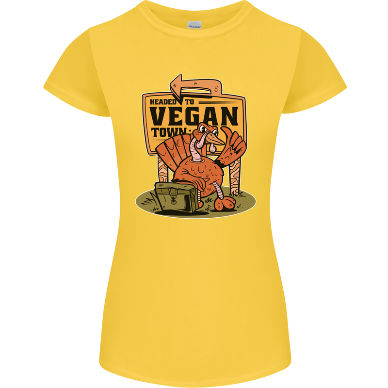 Heading to Vegan Town Funny Turkey Womens Petite Cut T-Shirt Yellow