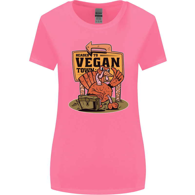 Heading to Vegan Town Funny Turkey Womens Wider Cut T-Shirt Azalea