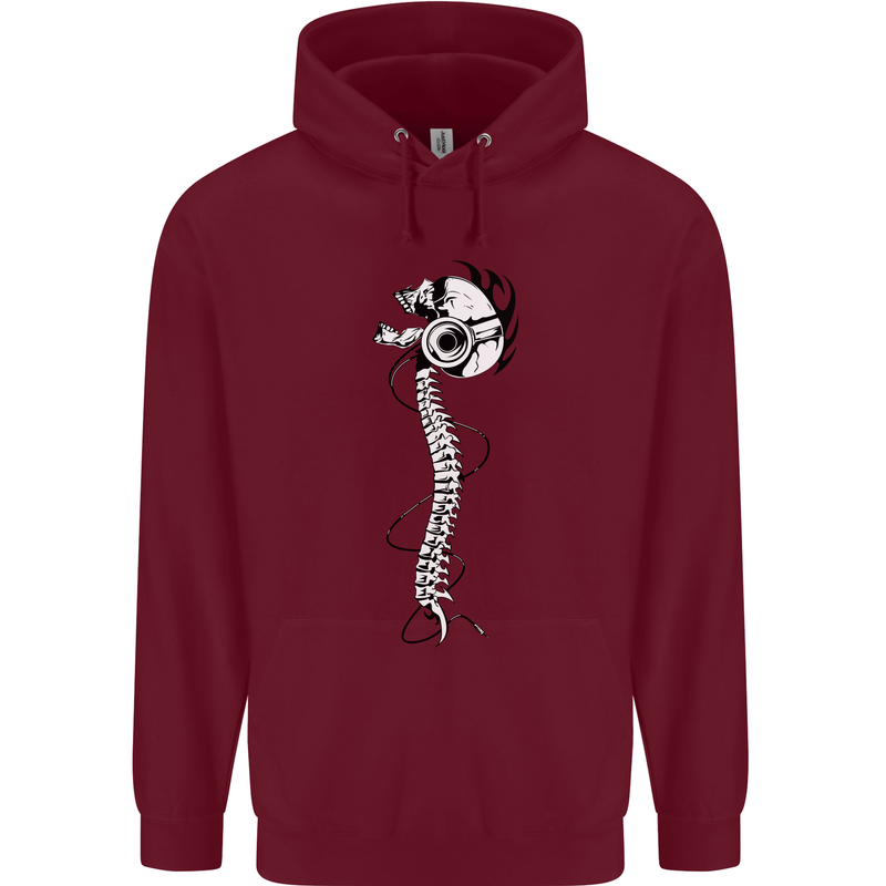 Headphone Wearing Skull Spine Childrens Kids Hoodie Maroon