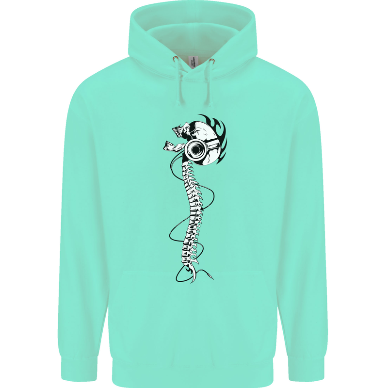Headphone Wearing Skull Spine Childrens Kids Hoodie Peppermint