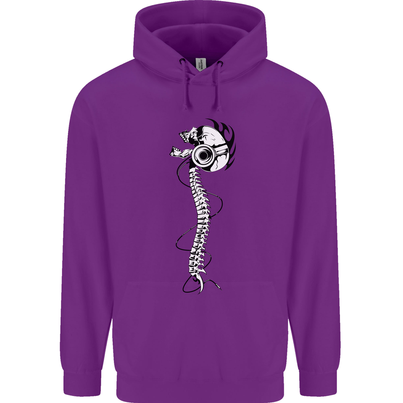 Headphone Wearing Skull Spine Childrens Kids Hoodie Purple