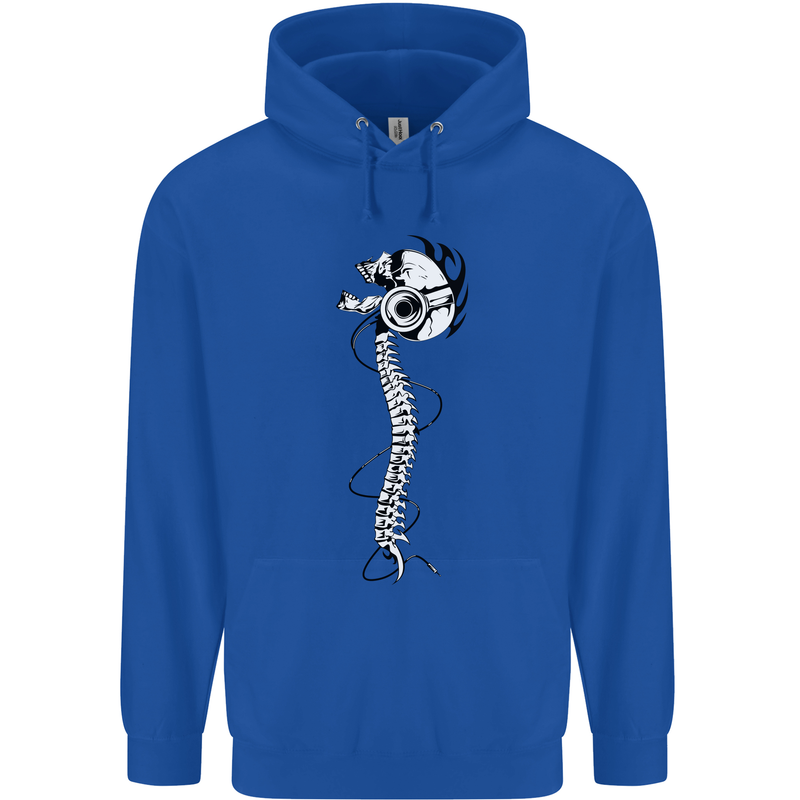 Headphone Wearing Skull Spine Childrens Kids Hoodie Royal Blue