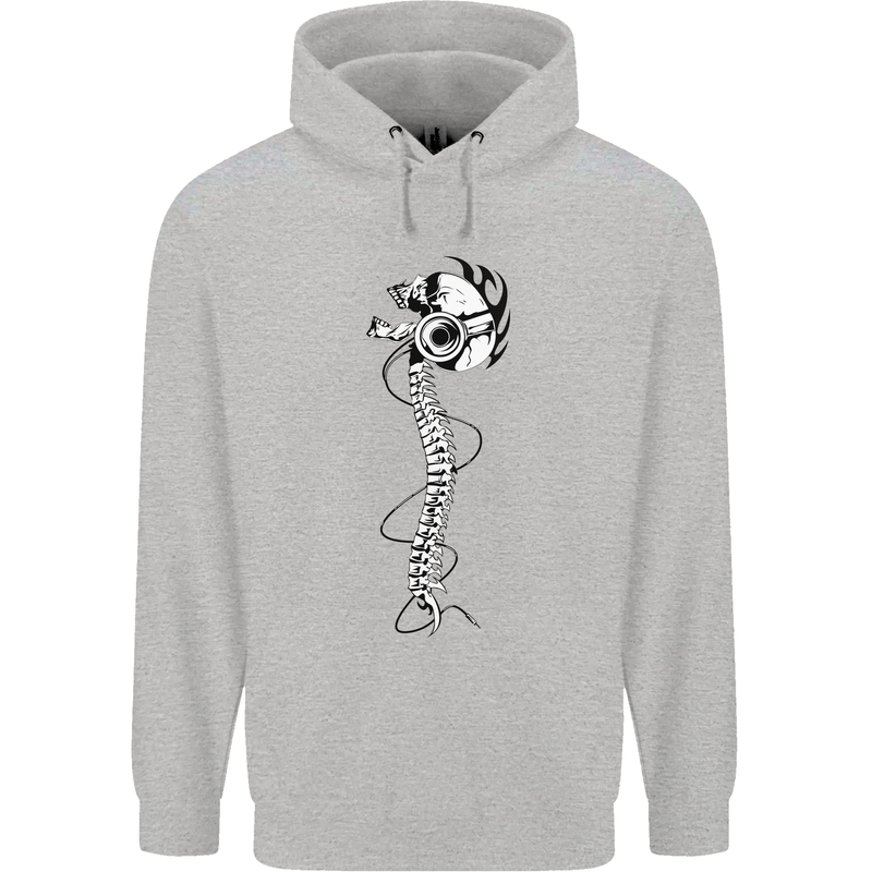 Headphone Wearing Skull Spine Childrens Kids Hoodie Sports Grey