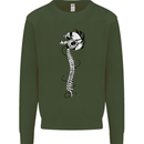 Headphone Wearing Skull Spine Kids Sweatshirt Jumper Forest Green