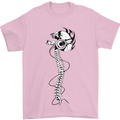 Headphone Wearing Skull Spine Mens T-Shirt Cotton Gildan Light Pink