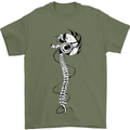 Headphone Wearing Skull Spine Mens T-Shirt Cotton Gildan Military Green