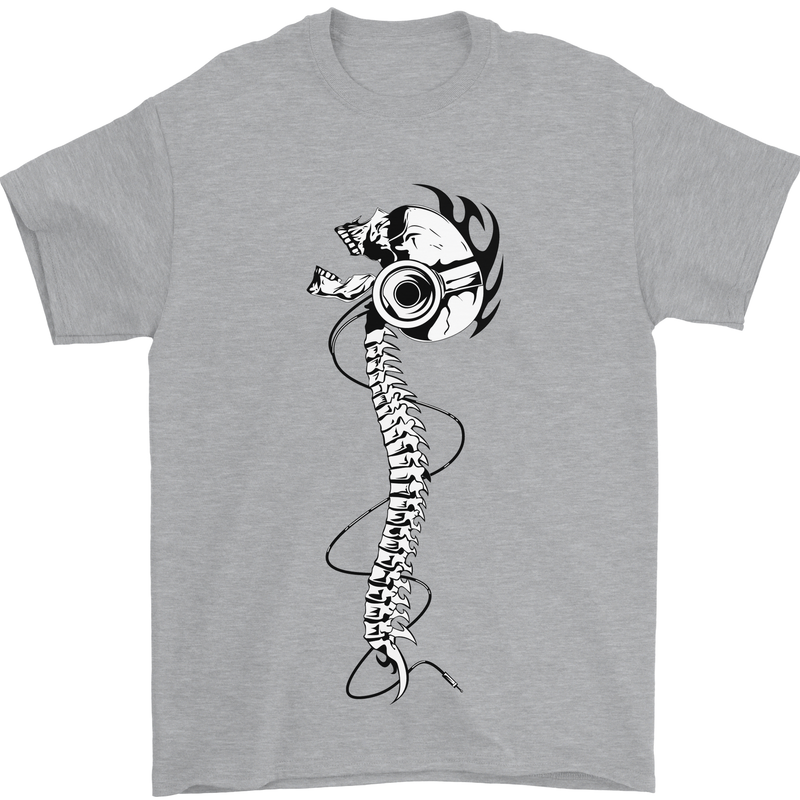 Headphone Wearing Skull Spine Mens T-Shirt Cotton Gildan Sports Grey