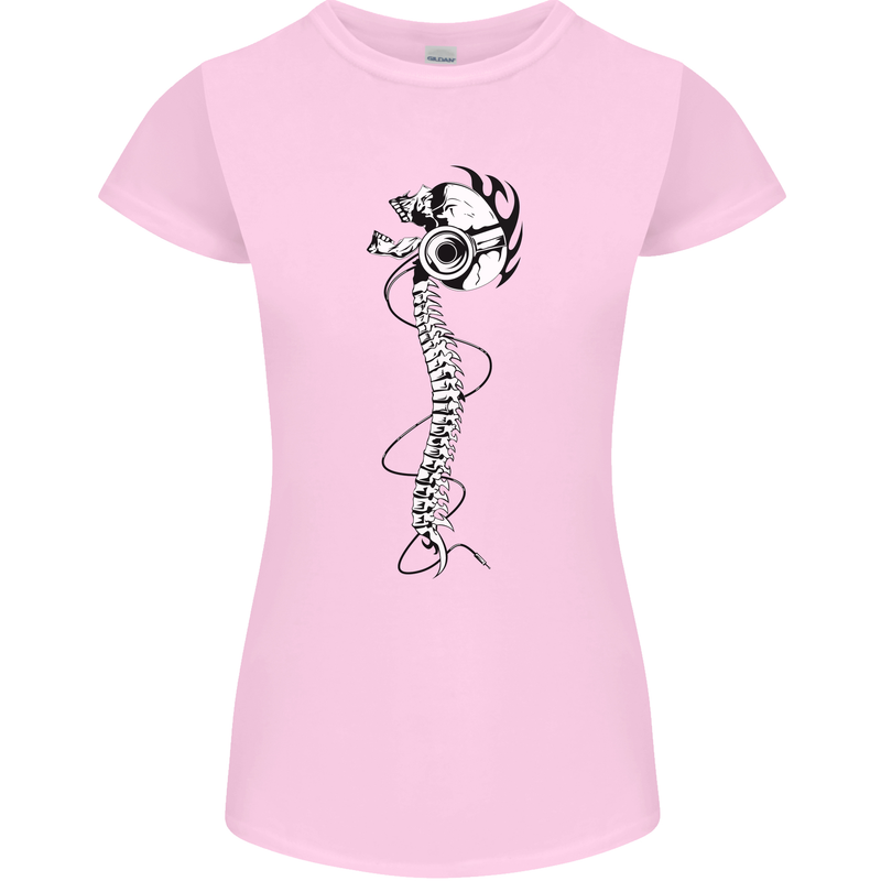 Headphone Wearing Skull Spine Womens Petite Cut T-Shirt Light Pink