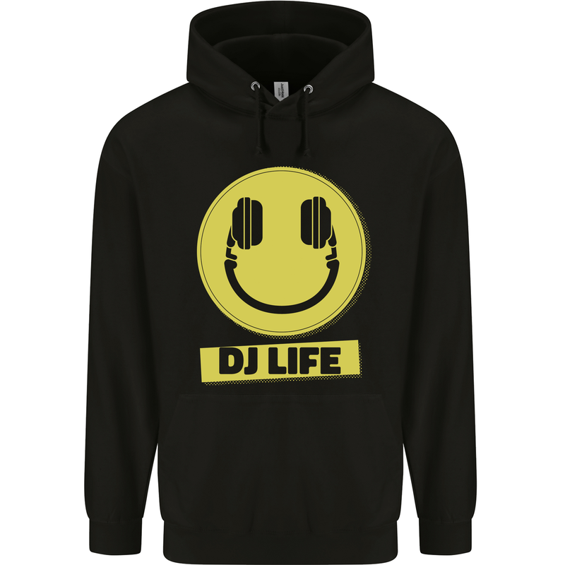 Headphones DJ Life Acid Face Vinyl Decks Childrens Kids Hoodie Black