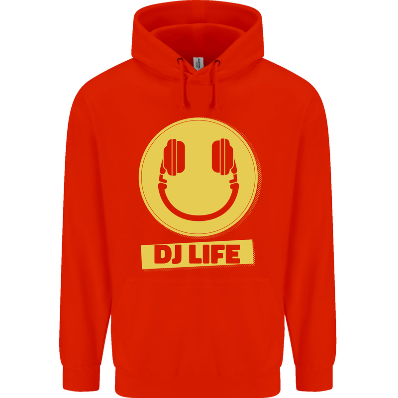 Headphones DJ Life Acid Face Vinyl Decks Childrens Kids Hoodie Bright Red