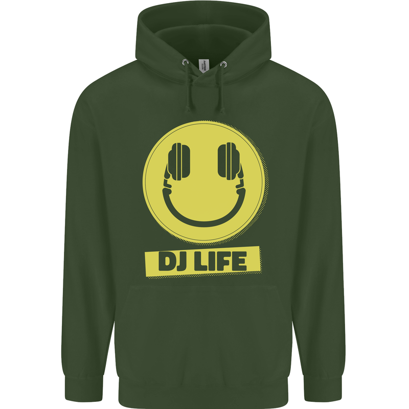 Headphones DJ Life Acid Face Vinyl Decks Childrens Kids Hoodie Forest Green