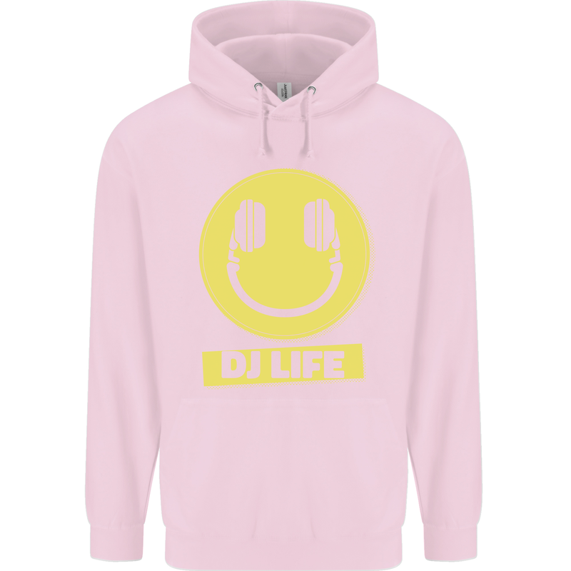 Headphones DJ Life Acid Face Vinyl Decks Childrens Kids Hoodie Light Pink