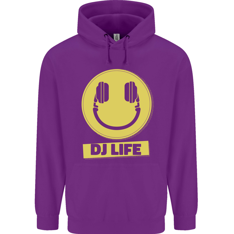 Headphones DJ Life Acid Face Vinyl Decks Childrens Kids Hoodie Purple