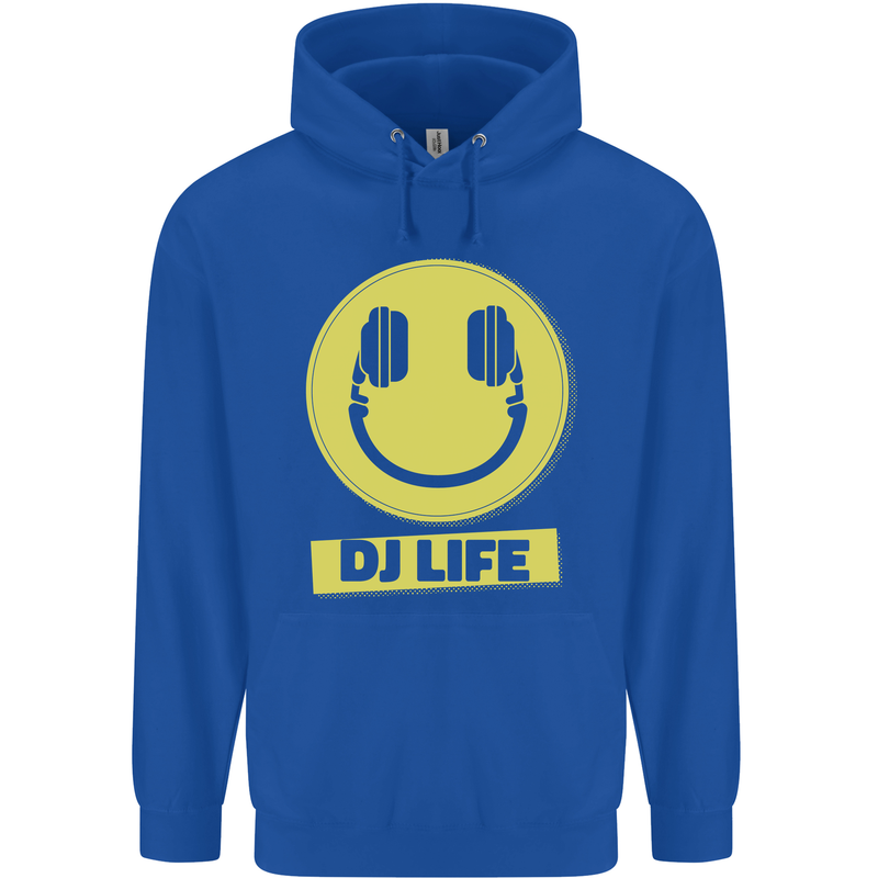 Headphones DJ Life Acid Face Vinyl Decks Childrens Kids Hoodie Royal Blue