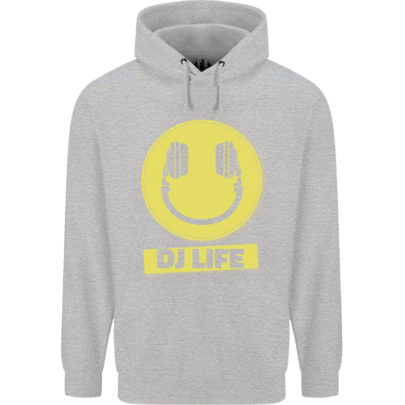 Headphones DJ Life Acid Face Vinyl Decks Childrens Kids Hoodie Sports Grey