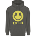 Headphones DJ Life Acid Face Vinyl Decks Childrens Kids Hoodie Storm Grey