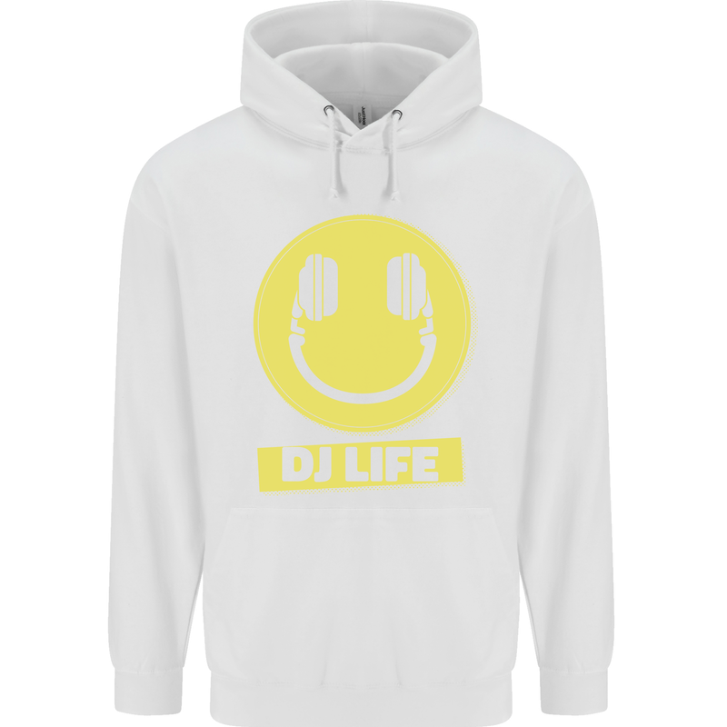 Headphones DJ Life Acid Face Vinyl Decks Childrens Kids Hoodie White