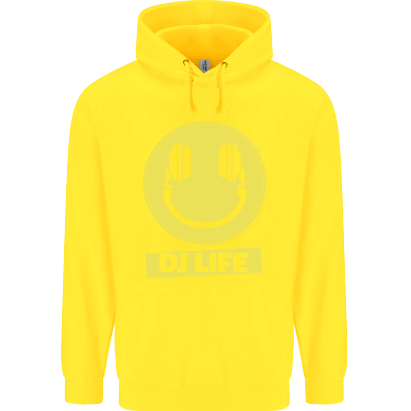 Headphones DJ Life Acid Face Vinyl Decks Childrens Kids Hoodie Yellow