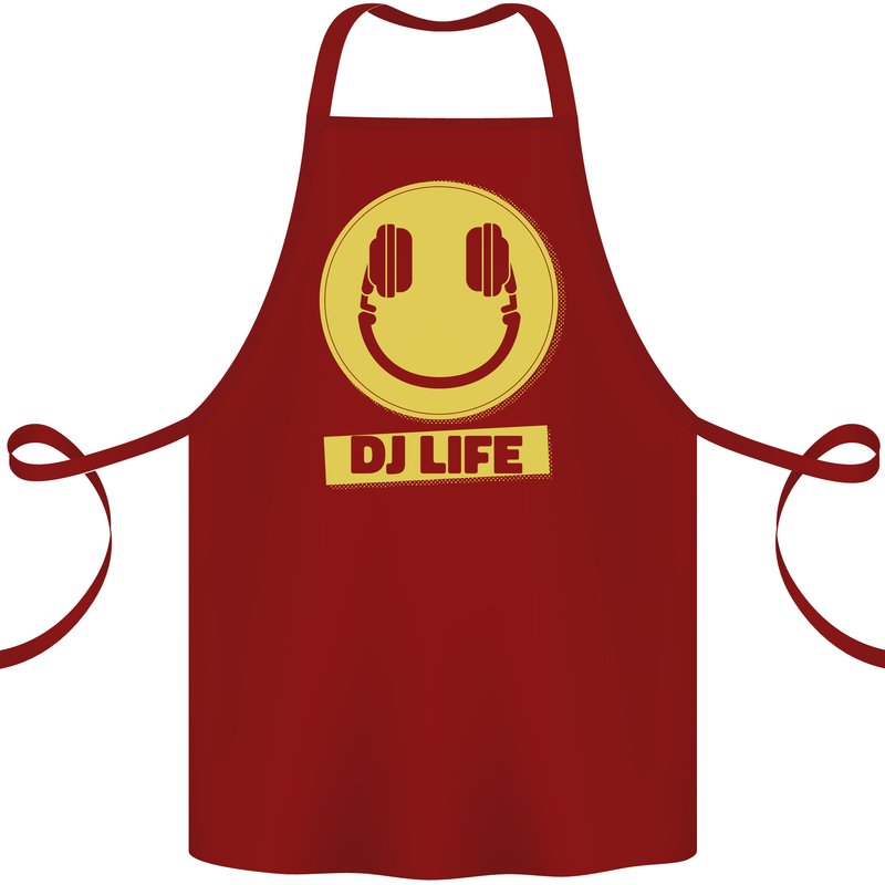 Headphones DJ Life Acid Face Vinyl Decks Cotton Apron 100% Organic Maroon