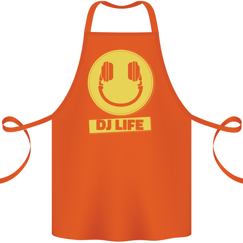 Headphones DJ Life Acid Face Vinyl Decks Cotton Apron 100% Organic Orange