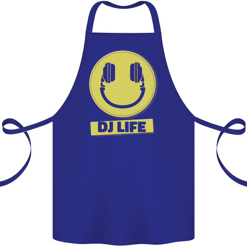 Headphones DJ Life Acid Face Vinyl Decks Cotton Apron 100% Organic Royal Blue