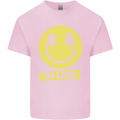 Headphones DJ Life Acid Face Vinyl Decks Kids T-Shirt Childrens Light Pink