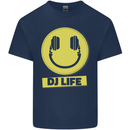 Headphones DJ Life Acid Face Vinyl Decks Kids T-Shirt Childrens Navy Blue