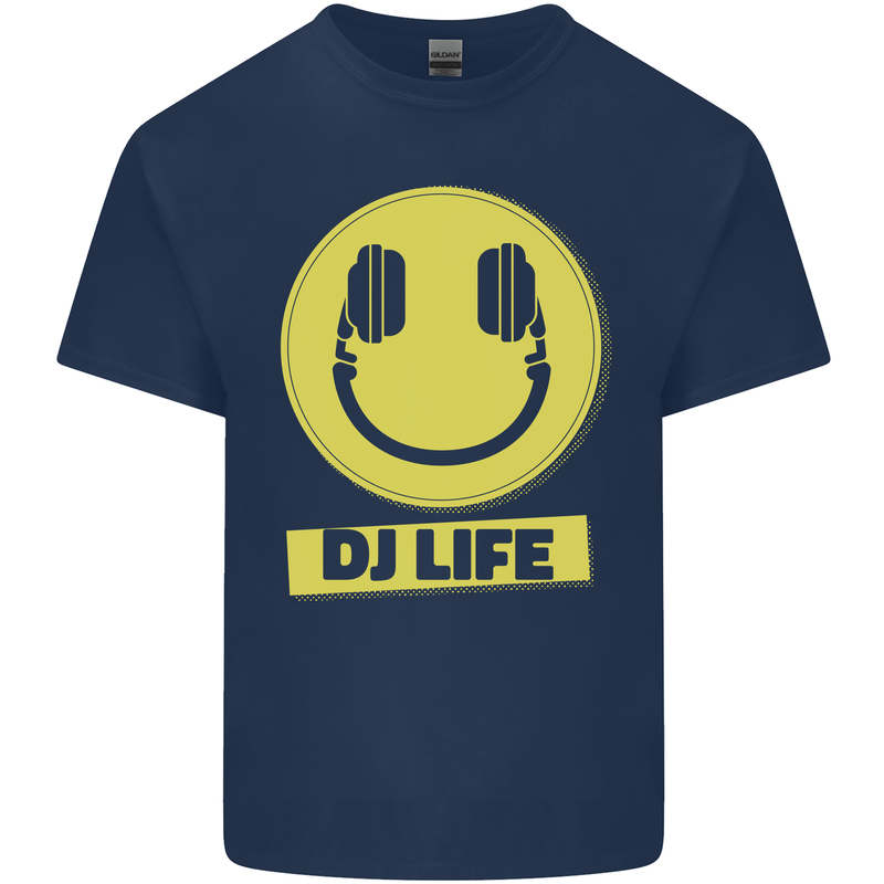 Headphones DJ Life Acid Face Vinyl Decks Kids T-Shirt Childrens Navy Blue