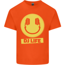 Headphones DJ Life Acid Face Vinyl Decks Kids T-Shirt Childrens Orange