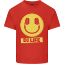 Headphones DJ Life Acid Face Vinyl Decks Kids T-Shirt Childrens Red