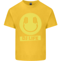 Headphones DJ Life Acid Face Vinyl Decks Kids T-Shirt Childrens Yellow