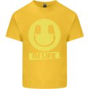 Headphones DJ Life Acid Face Vinyl Decks Kids T-Shirt Childrens Yellow