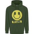 Headphones DJ Life Acid Face Vinyl Decks Mens 80% Cotton Hoodie Forest Green