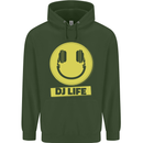 Headphones DJ Life Acid Face Vinyl Decks Mens 80% Cotton Hoodie Forest Green
